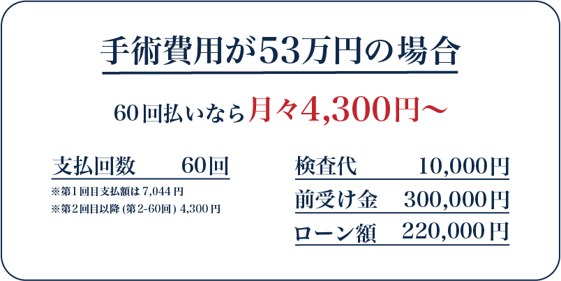 ICL手術73万円の場合の60回払いの分割価格表