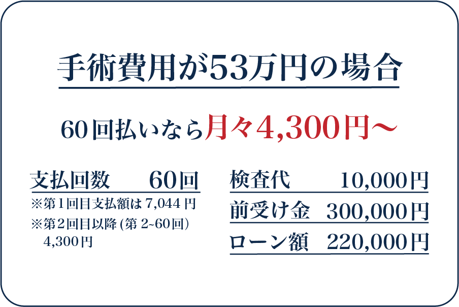 レーザー白内障手術（150万円の場合）の分割価格表